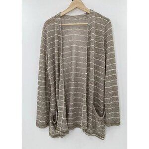 Miraclebody Beige White Stripe Stretch Knit Open Front Cardigan Coastal Size‎ L